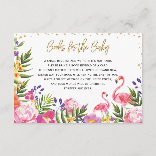 Carte D'accompagnement Livres de Flamant rose pour bébé Tropical Floral é (Devant)