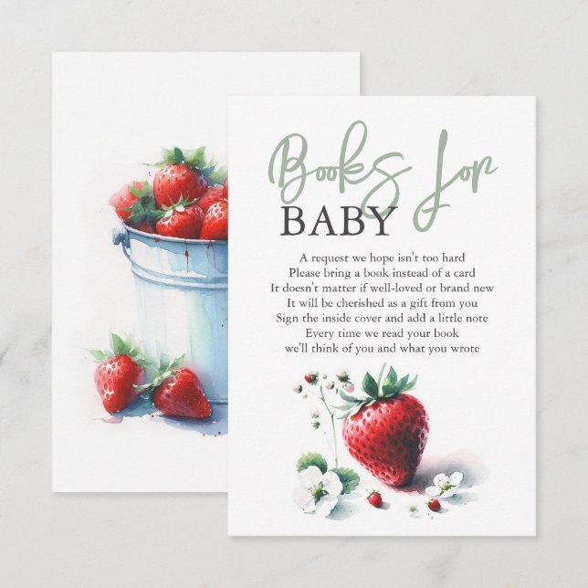 Carte D'accompagnement Livres De Fraises Aquarelle Pour Bébé (Devant / Derrière)