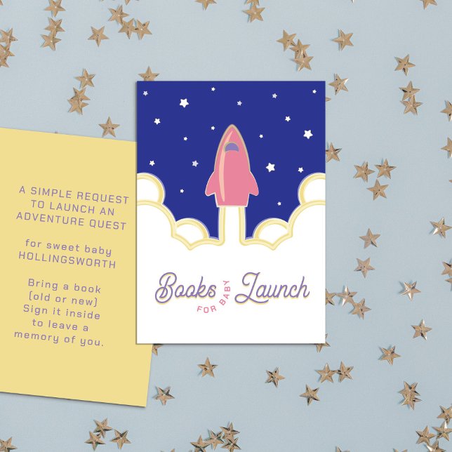 Carte D'accompagnement Livres de lancement de fusée pour bébé rose et ble (Créateur téléchargé)