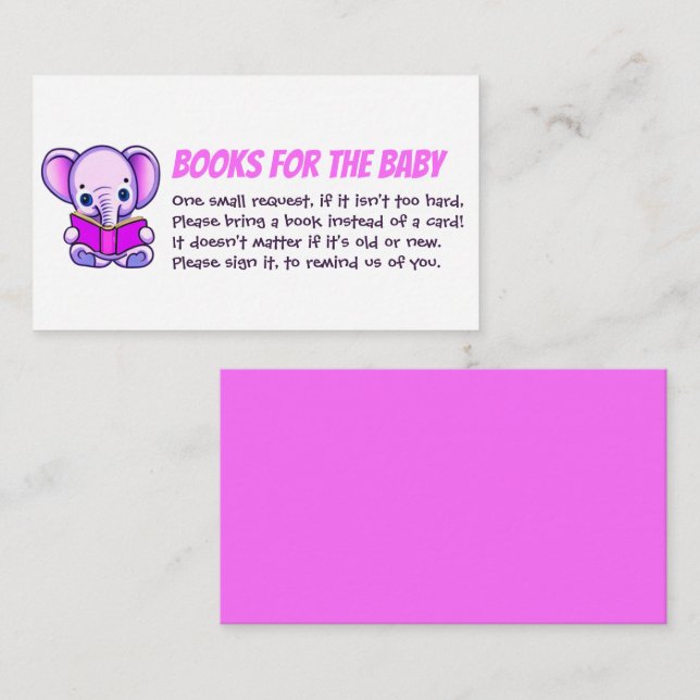 Carte D'accompagnement Livres de lecture éléphant pour la fille Baby show (Devant / Derrière)