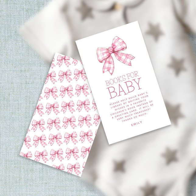 Carte D'accompagnement Livres de livres de En vichy rose pour Baby shower (front and back view)