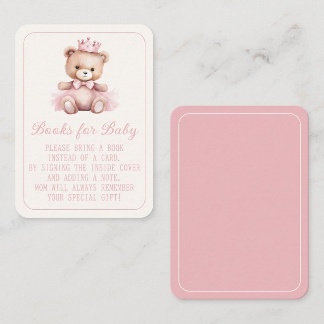 Carte D'accompagnement Livres de livres pour bébé rose princesse ours (Devant / Derrière)