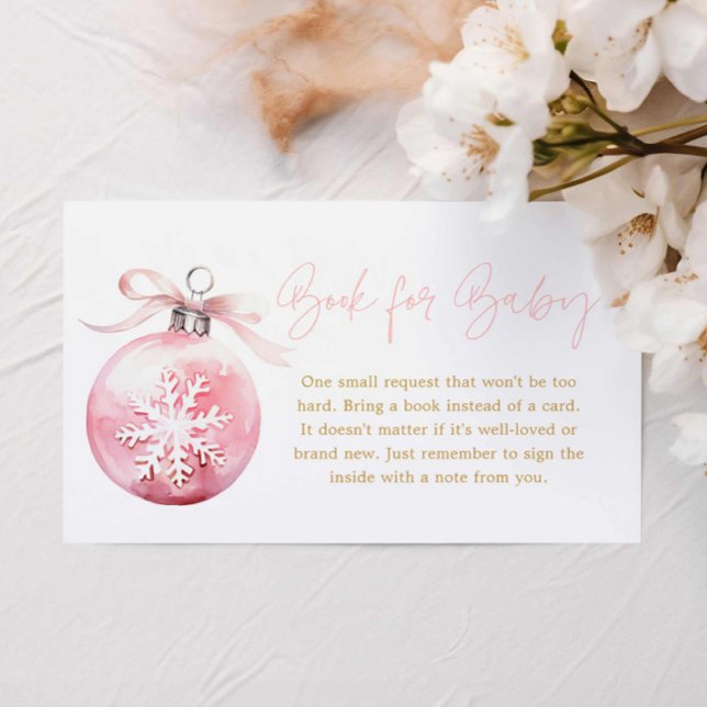 Carte D'accompagnement Livres de Noël rose pour bébé (Winter Girl baby Shower books for baby card)