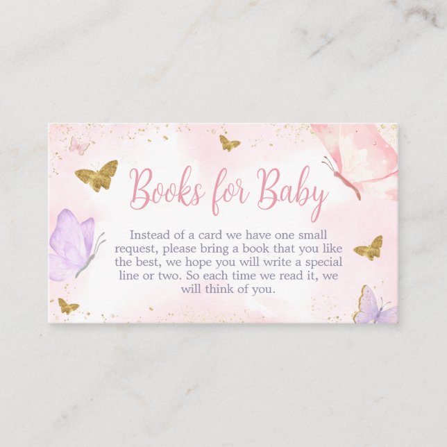 Carte D'accompagnement Livres de printemps pour papillon rose or pour béb (Devant)