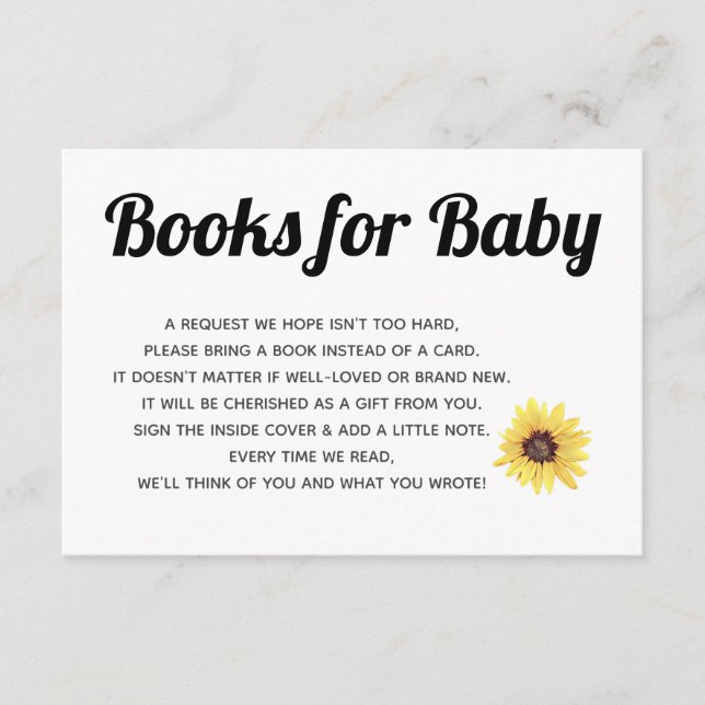 Carte D'accompagnement Livres de tournesol peint pour bébé (Devant)