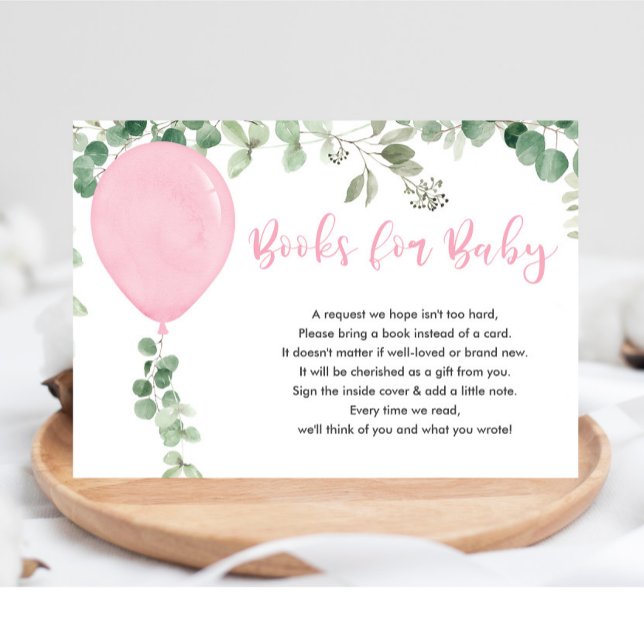 Carte D'accompagnement Livres de verdure pour bébé en ballon rose eucalyp (Créateur téléchargé)