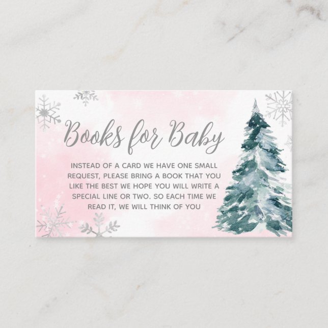 Carte D'accompagnement Livres d'hiver rose pour bébé à l'extérieur de fro (Devant)