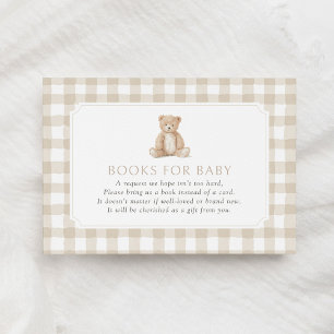 Carte D'accompagnement Livres d'ours en gingham neutre pour bébé