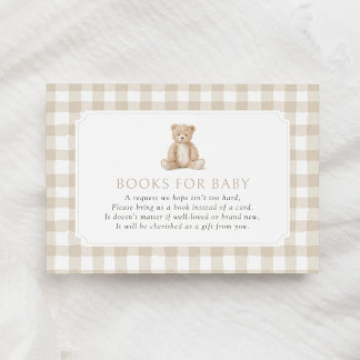 Carte D'accompagnement Livres d'ours en gingham neutre pour bébé