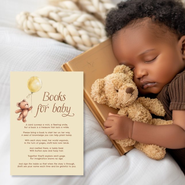 Carte D'accompagnement Livres d'ours en peluche à ballon jaune pour bébé (Créateur téléchargé)