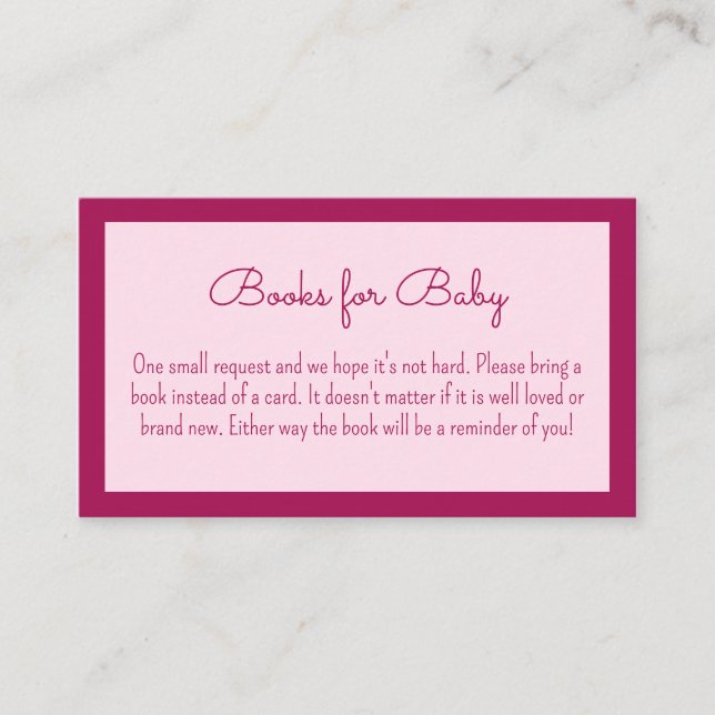 Carte D'accompagnement Livres doux et rose simple pour bébé (Devant)