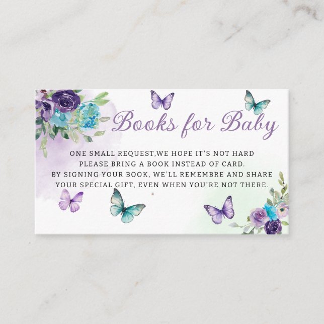 Carte D'accompagnement Livres élégants papillon floral pour Baby Shower (Devant)