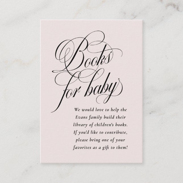 Carte D'accompagnement Livres élégants pour baby shower rose pâle (Devant)