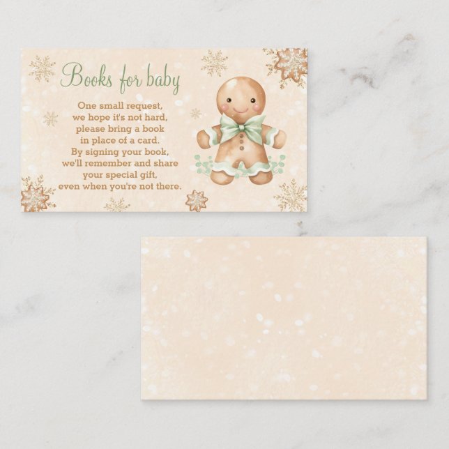 Carte D'accompagnement Livres En Baby shower Vert Pain D'Épice Pour Baby  (Devant / Derrière)