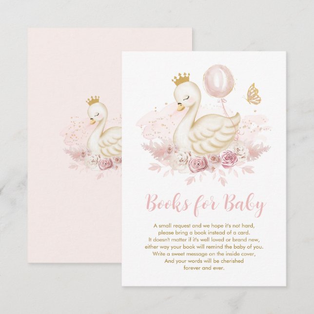 Carte D'accompagnement Livres en ballons pour bébé en cygne rose doux Pri (Devant / Derrière)