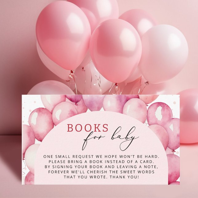 Carte D'accompagnement Livres En Balloon Rose Pour Baby shower Bébé Fille (Créateur téléchargé)