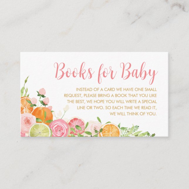 Carte D'accompagnement Livres en Citrus rose floral orange pour bébé (Devant)