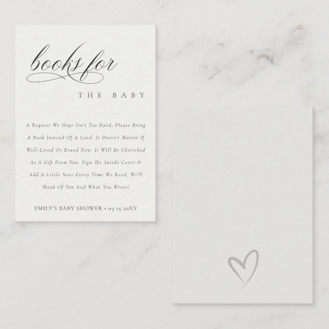 Carte D'accompagnement Livres en noir noir pour Baby shower (Devant / Derrière)