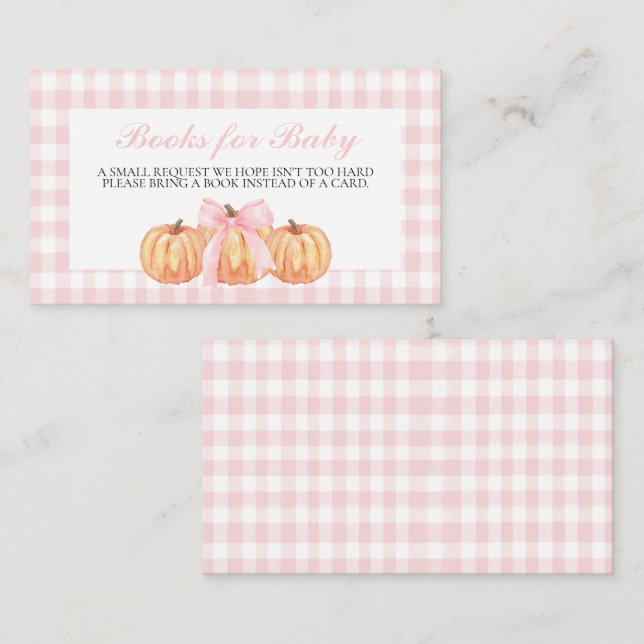 Carte D'accompagnement Livres en plastique rose citrouille et Bow pour bé (Devant / Derrière)