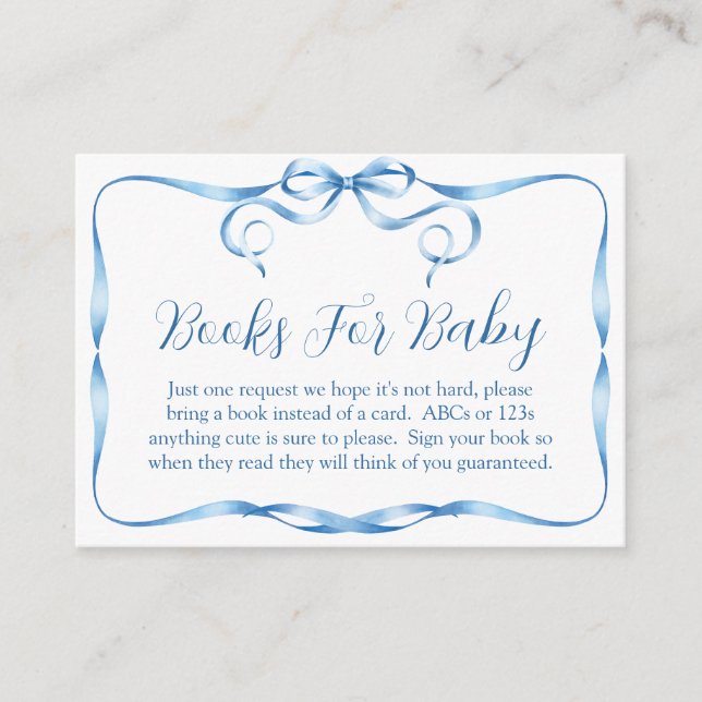 Carte D'accompagnement Livres en ruban bleu aquarelle pour bébé (Devant)