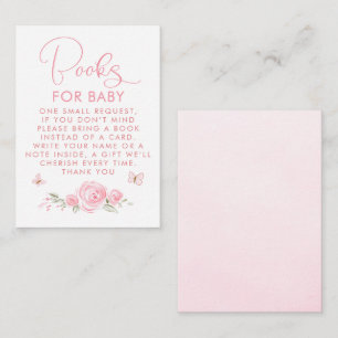 Carte D'accompagnement Livres Fleurs Roses & Papillons Pour Bébé Demande
