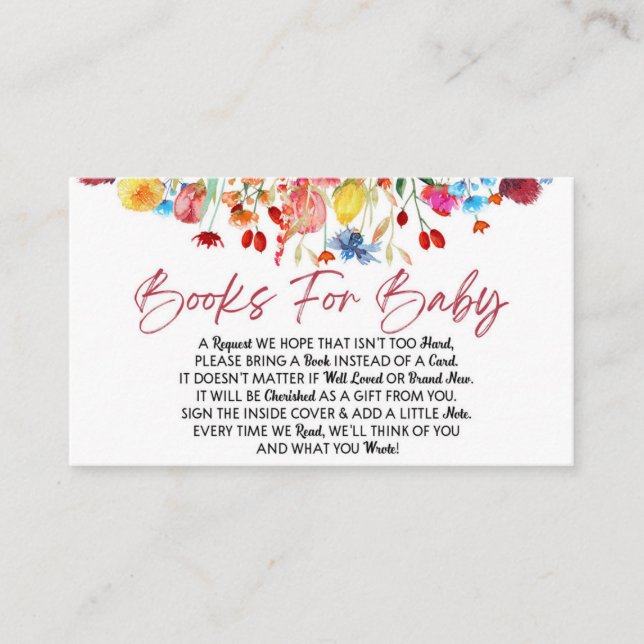 Carte D'accompagnement Livres fleurs sauvages Baby showers Pour Baby Card (Devant)