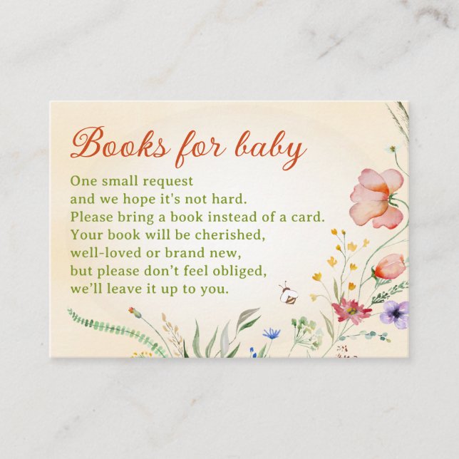 Carte D'accompagnement Livres fleurs sauvages pour Baby shower Bibliothèq (Devant)
