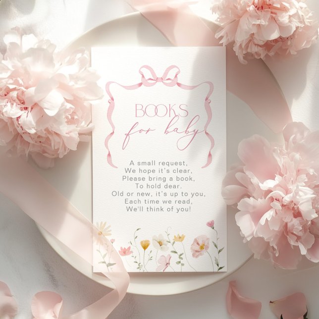 Carte D'accompagnement Livres Fleurs sauvages pour bébé Pink Bow (Créateur téléchargé)