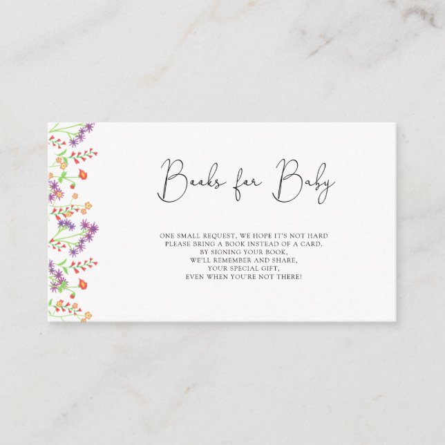 Carte D'accompagnement Livres fleurs sauvages pour billet bébé (Devant)
