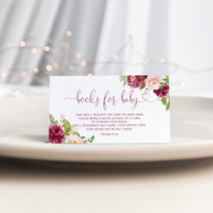 Carte D'accompagnement Livres floral bordeaux dorés pour bébé
