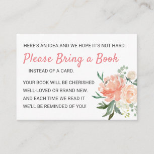 Carte D'accompagnement Livres Floral Peach Peony pour Baby Request Douche