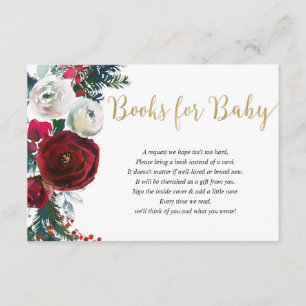 Carte D'accompagnement Livres floraux en or bordeaux de Noël pour bébé en