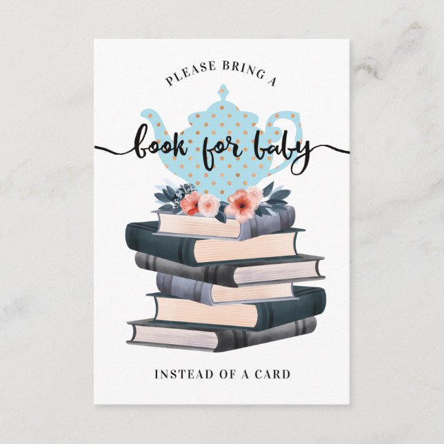 Carte D'accompagnement Livres Floraux Pour Baby Boy Blue Tea Party Vintag (Devant)