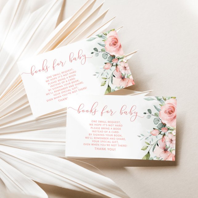 Carte D'accompagnement Livres floraux rose blush aquarelle pour billet bé (Créateur téléchargé)