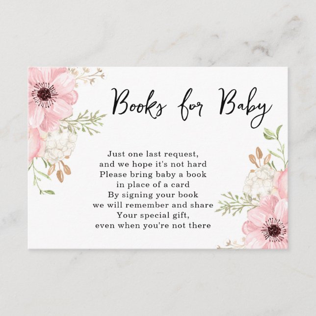 Carte D'accompagnement Livres floraux roses pour le Baby shower (Devant)