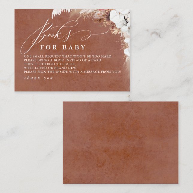 Carte D'accompagnement Livres Floraux Terracotta Pour Bébé (Devant / Derrière)