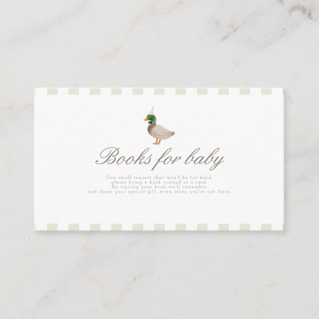 Carte D'accompagnement Livres Green Mallard Duck pour Baby Card (Devant)