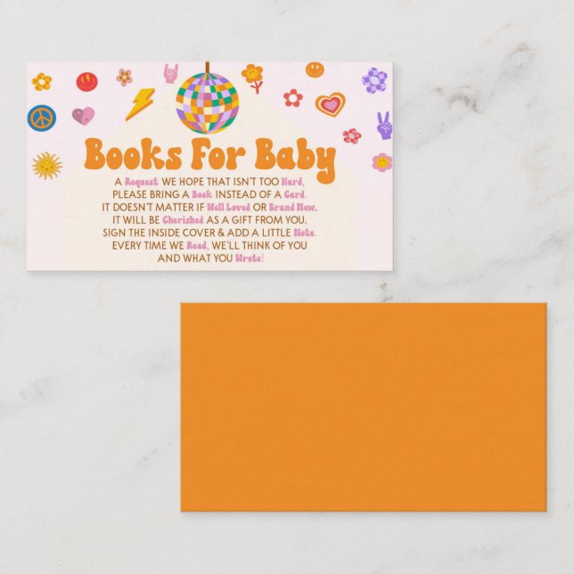Carte D'accompagnement Livres Groovy Rétro Disco Pour Bébé Baby Shower (Devant / Derrière)