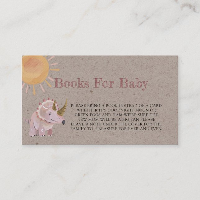 Carte D'accompagnement Livres Kraft Pink Dinosaur Pour Bébé (Devant)