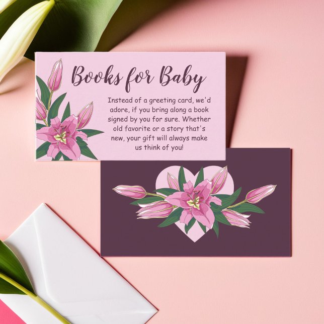 Carte D'accompagnement Livres Lily rose et violet profond pour bébé (Pink and Deep Purple Blooming Lily Books for Baby Enclosure Card)