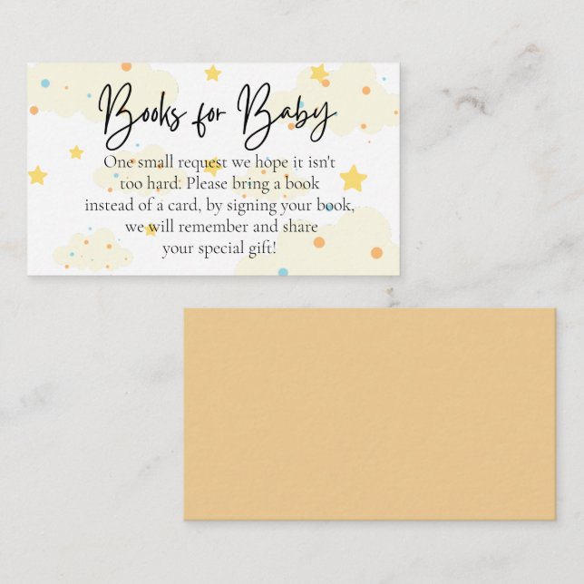 Carte D'accompagnement Livres Lune et Étoiles pour bébé (Devant / Derrière)