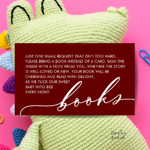 Carte D'accompagnement Livres minimalistes pour Baby Shower rouge vin de