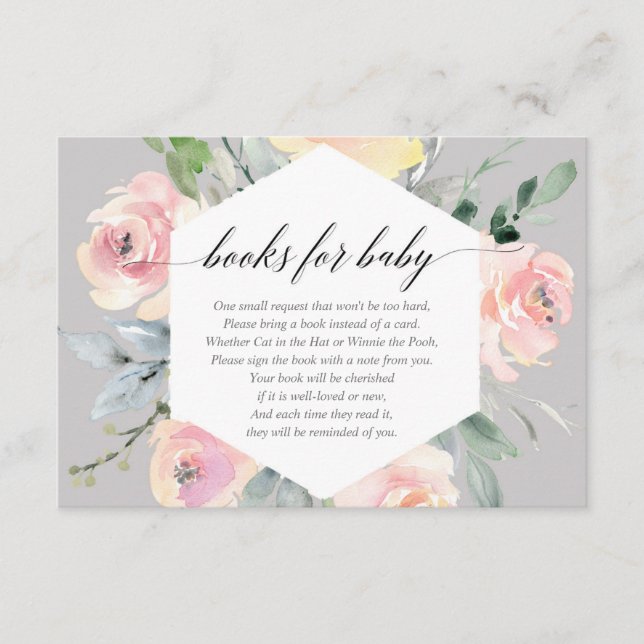 Carte D'accompagnement Livres modernes à fleurs rose et gris pour bébé (Devant)