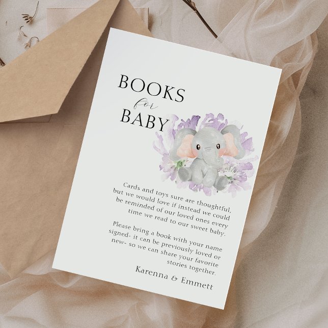 Carte D'accompagnement Livres Modernes Baby shower Floral Elephant Pour B (Créateur téléchargé)