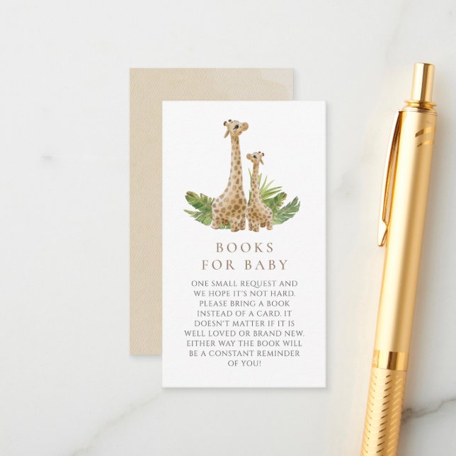 Carte D'accompagnement Livres Neutral Boho Giraffe Baby shower Pour Bébé (Devant/Arrière en situation)