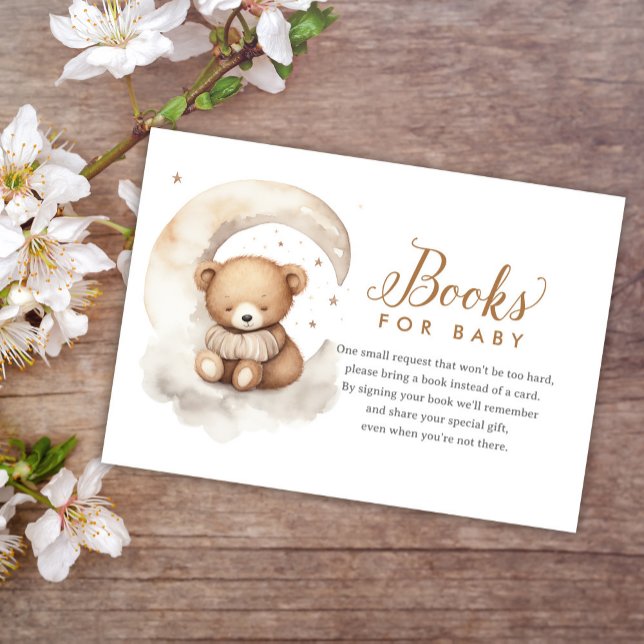 Carte D'accompagnement Livres Neutral Teddy Bear Lune Baby shower pour bé (Créateur téléchargé)