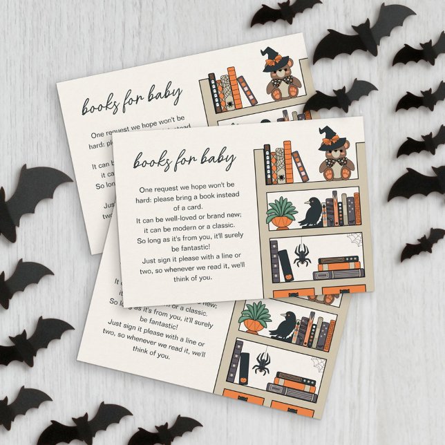 Carte D'accompagnement Livres Neutres De Baby shower Halloween Pour Bébé (Créateur téléchargé)