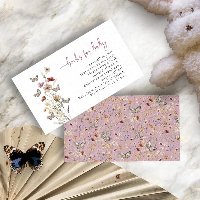 Carte D'accompagnement Livres Papillon Boho Rose Pour Bébé (Dusty Pink Boho Floral Butterfly Books For Baby Enclosure Card by Painted Paperie
)