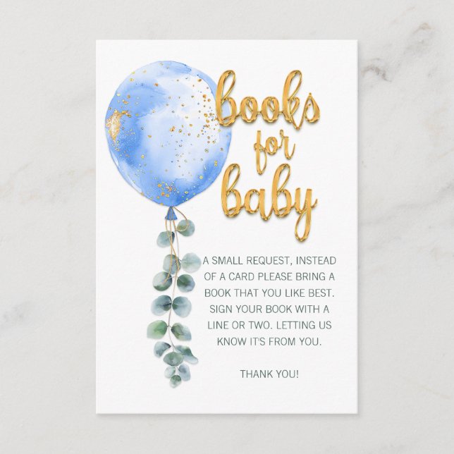 Carte D'accompagnement Livres pour Baby Blue Balloon Boy Baby shower Card (Devant)