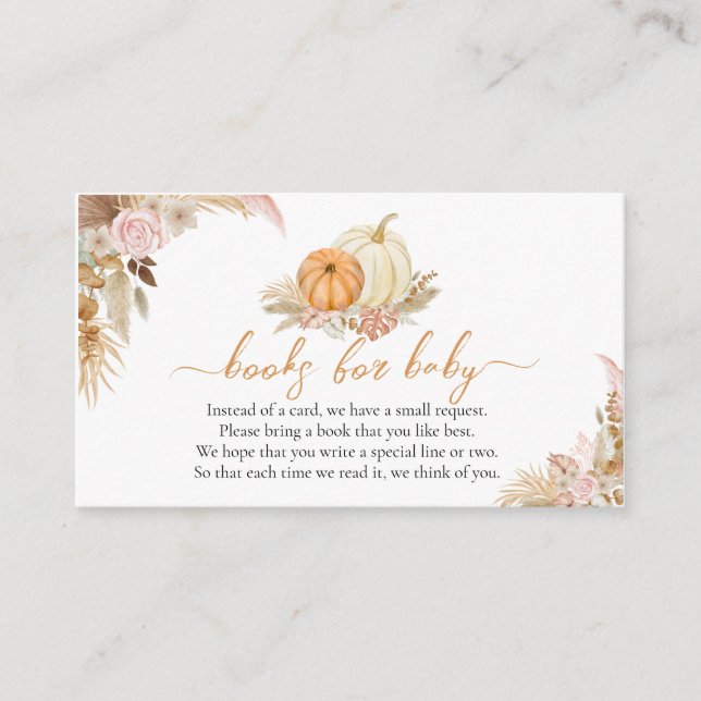 Carte D'accompagnement Livres Pour Baby Boho Floral Citrouille Baby showe (Devant)